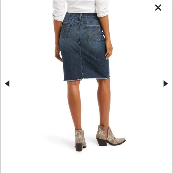 Ariat Denim Goldie High Rise Midi Jean Skirt w/ Slit - Picture 2 of 12